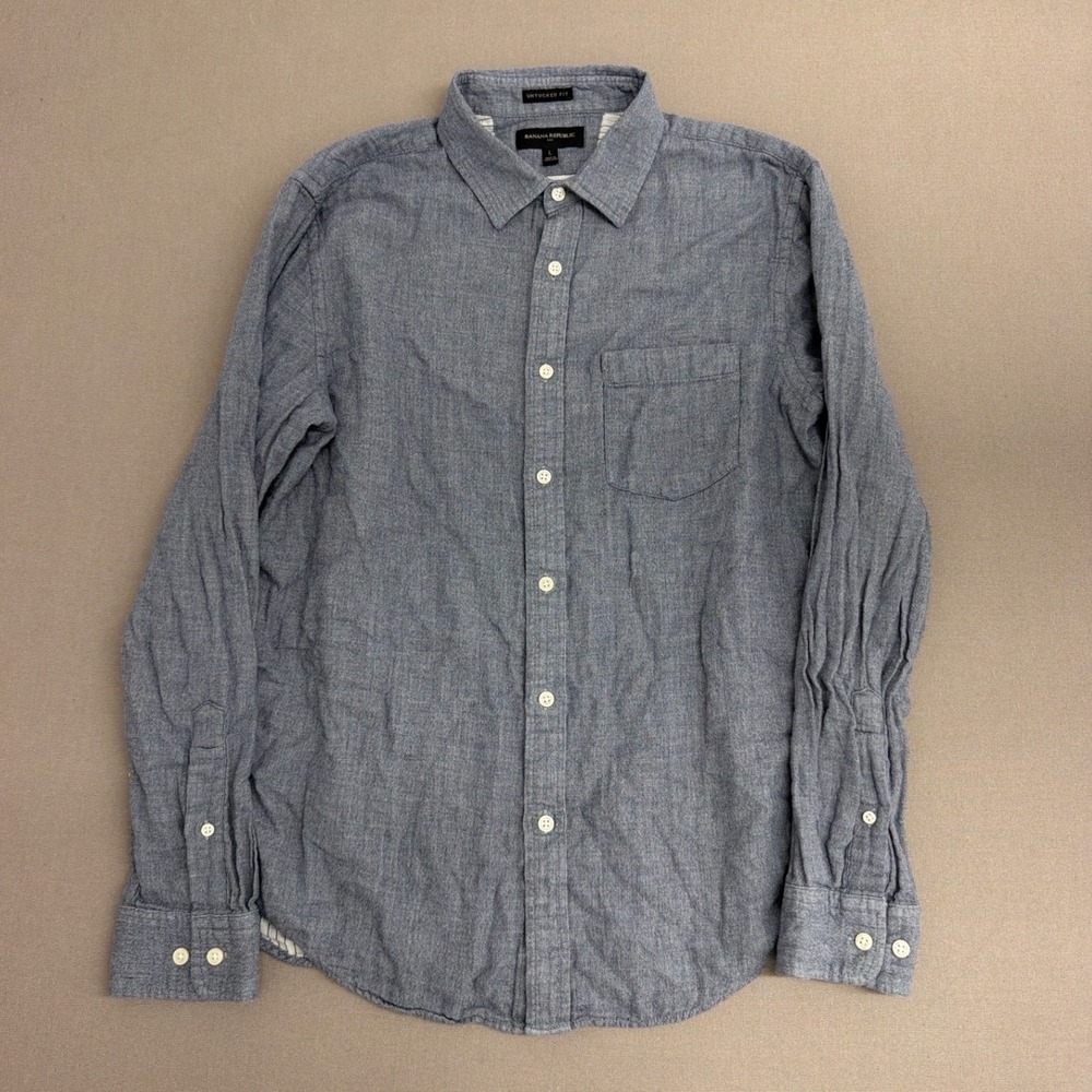 Banana Republic Mens Untucked Fit Button Down Shirt Blue Long Sleeve Large